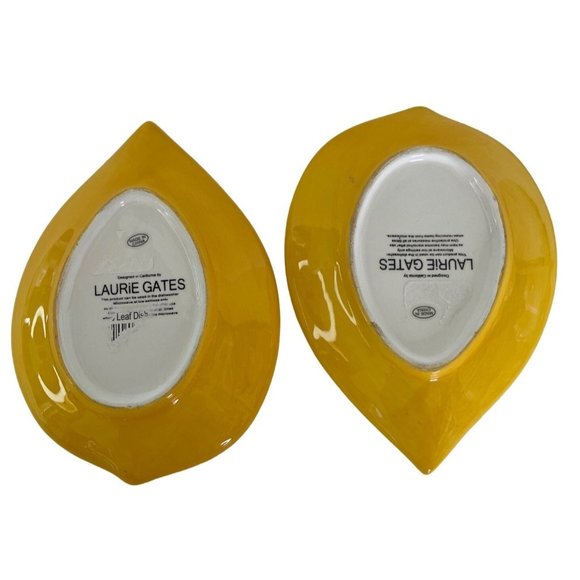 Vintage Leaf Plate Trinket Dish Trays Laurie Gates Yellow Ceramic 6.75" x 4.75" - Picture 3 of 4